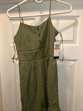 Urban Outfitters Olive Green Lace Midi Dress with Button Front